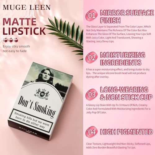 Charm Kiss 4Pcs Matte Cigarette Lipstick Set,Moisturizer Smooth Lip Stick,Tube Cigarette Lipstick,Velvet Long Lasting Waterproof Matte Lipstick Tube Sexy Nude Red Lips Tint Makeup Lipstick