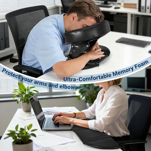 Face Down Tabletop Massage Kit, Adjustable Massage Headrest Face Cradle with Hand Rest Pad Universal Table Face Pillow for Office Desk & Spa Table Bed, Portable Ergonomic - Black