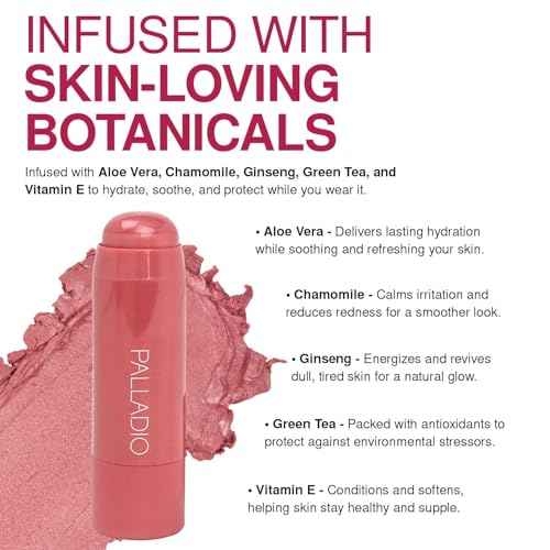 Palladio I'm Blushing 2-in-1 Cheek and Lip Tint, Buildable Lightweight Cream Blush, Sheer Multi Stick Hydrating formula, All day wear, Easy Application, Shimmery, Blends Perfectly onto Skin, Dainty