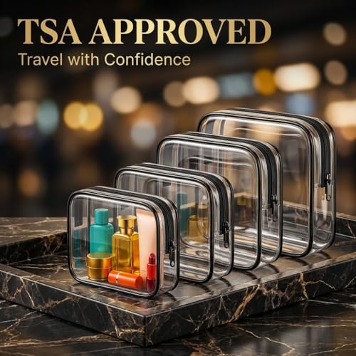 Clear Makeup Bag 4 Pack - TSA Approved Travel Toiletry Organizer