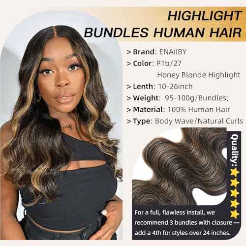 Highlight Honey Blonde Bundles Human Hair 18 Inch Body Wave Black and Blonde Balayage 1b/27 bundles 12A Brazilian Virgin Remy Hair Loose Wave Wavy Sew In Weave Ombre Single Bundle Piano Color P1b27