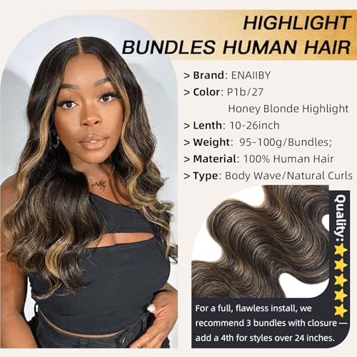 Highlight Honey Blonde Bundles Human Hair 16 Inch Body Wave Black and Blonde Balayage 1b/27 bundles 12A Brazilian Virgin Remy Hair Loose Wave Wavy Sew In Weave Ombre Single Bundle Piano Color P1b27