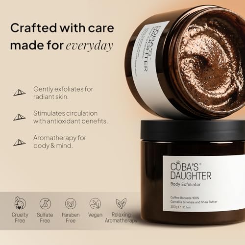 COBA'S DAUGHTER Robusta Coffee Body Scrub | Exfoliating for Cellulite and Stretch Marks, KP Bump, Strawberry Legs, Underarm | Green Tea & Shea Butter | Safe for pregnancy & sensitive skin (10.6 Oz)