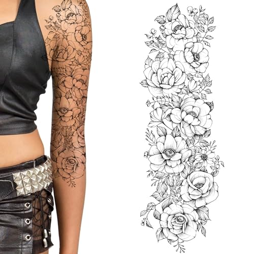 Temporary Tattoo Sleeve - 2 Pack Rose Flower Full Arm Stickers