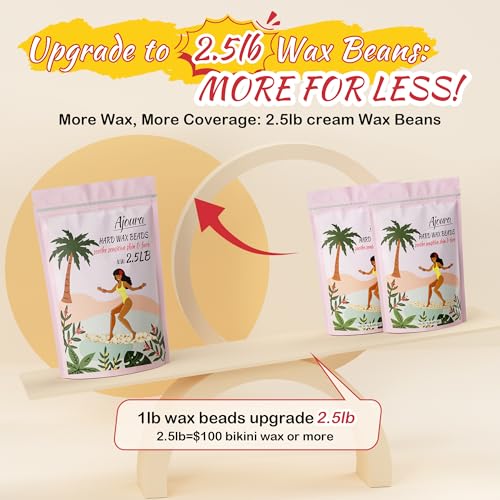 Ajoura 2.5 lb Wax Beads for Hair Removal - Premium Hard Wax for Coarse Hair, Ideal for Brazilian Bikini, Legs, Face, Underarms, Arms, Chest, Back - Sensitive Skin for Efficient Home & Salon Waxing