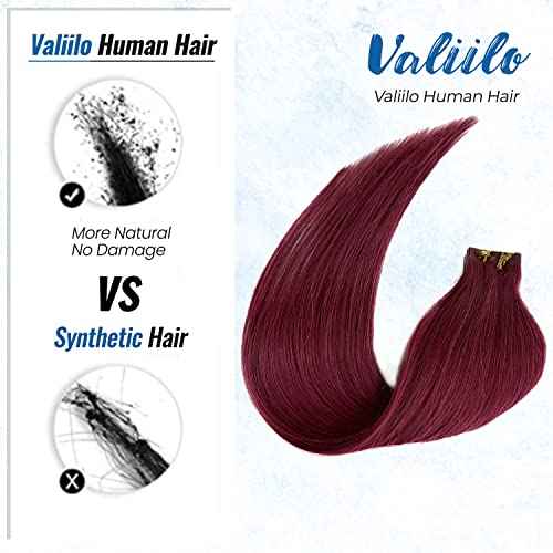 Real Hair Extensions Tape in Human Hair Extensions Burgundy Colored Hair Extensions Tape ins 20 Pieces Seamless Invisible Hair Extensions 22 inch Double Sided Tape in Remy Hair 60g for Women