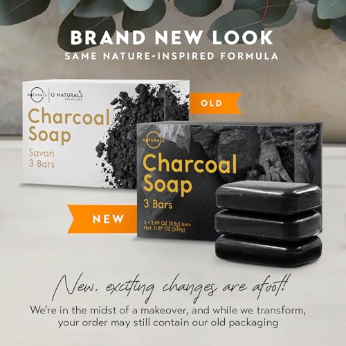 O NATURALS 100% Natural Bar Soap - Gift Set - Organic Ingredients & Essential Oils - Spa Gifts for Women & Men, Body Wash & Face Soap - 3PC Charcoal Soap (Pack of 2)