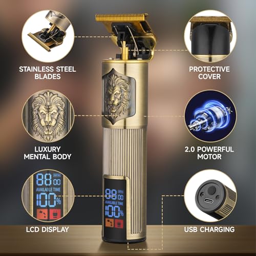 Hair Clippers for Men Professional Zero Gapped Hair Trimmer for Barber T Blade Liners Edgers Groomming Hair Clippers Cordless Rechargeable Shaver Hair Cutting Kit Beard Trimmer Gifts for Men