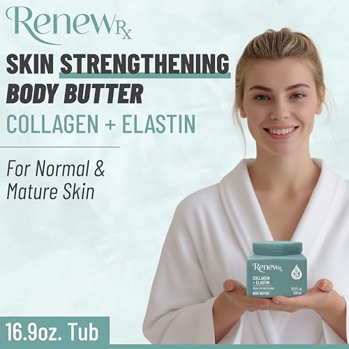 Collagen + Elastin Skin Strengthening Body Butter for Dry Skin ? Hydrating & Firming Skin Care, Vegan Skincare, 16 oz