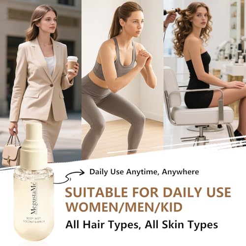 Coconut Vanilla Body & Hair Spray for Women, Paraben-Free 3.38 fl oz