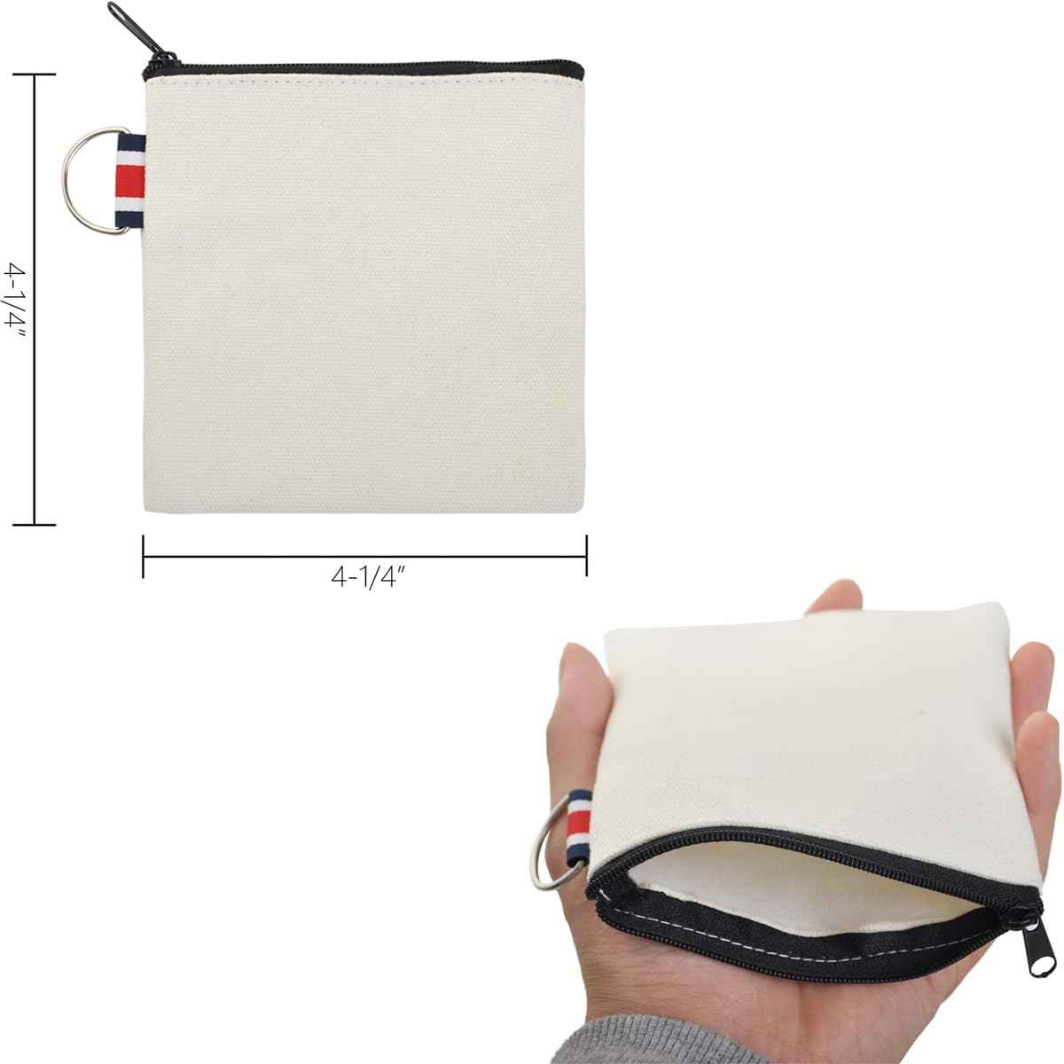 DraCra 3 Pack Small Canvas Zipper Pouch with Hanging Ring Square Pocket Carrying Purse Travel Storage Organizer Case Mini Toiletry Bag for Makeup Lipstick Cosmatic Change Coins Earphone Charger Cable