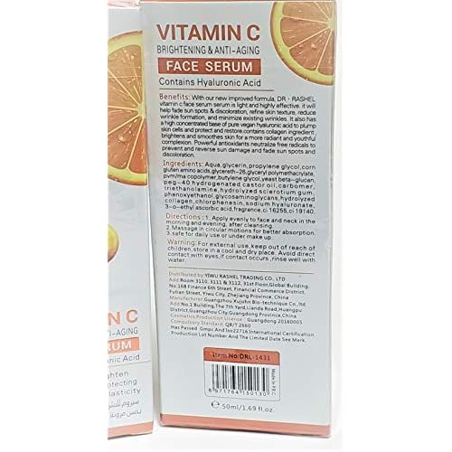Dr Rashel Vitamin C Face Serum | Hyaluronic Acid , Firming and Anti Aging ( Pack of 2 ) + 1 Pair of Collagen Crystal Eye Mask