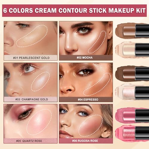 Cream Contour Stick Makeup Kit - 6 Colors, Double-Ended Design