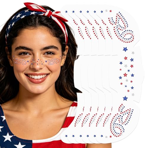 Mysense 6-Pack Patriotic Glitter Face Tattoos for 4th of July & 250th Anniversary