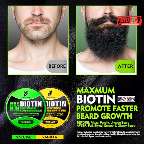 2 Pack Beard Balm for Men ? Vanilla & Unscented ? Biotin Beard Conditioner for Softening, Styling & Supporting Beard Growth ? Gift Set for Father¡¯s Day, Anniversaries & Christmas