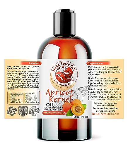 Bella Terra Oils - Organic Apricot Kernel Oil 16 oz - Cold-Pressed Nutritional Wonder, Packed with Antioxidants, Ideal Carrier Oils for Essential Oil Blends