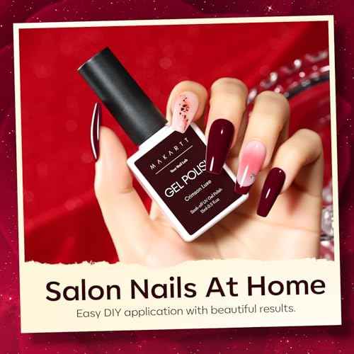 Makartt Dark Red Burgundy Gel Polish: 15ml Maroon Red Gel Nail Polish Fall Winter Soak Off UV LED Lamp Art Manicure Salon DIY Home Intense Color Gifts for Women Crimson Luxe