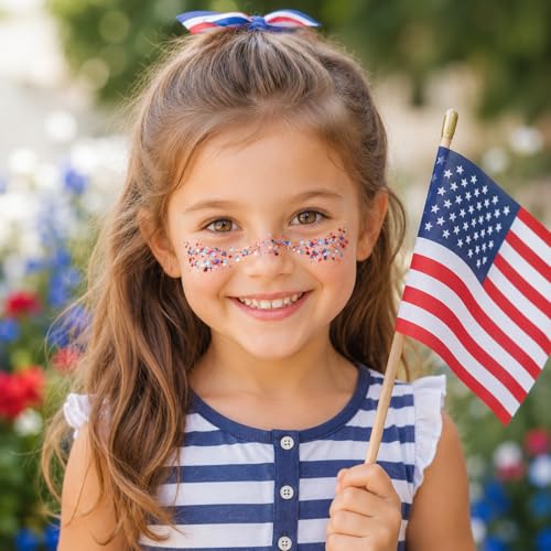 Red White & Blue Patriotic Glitter Stick, Waterproof 4th of July