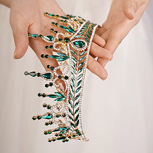 Baroque Green Tiara Crown with Rhinestones for Women