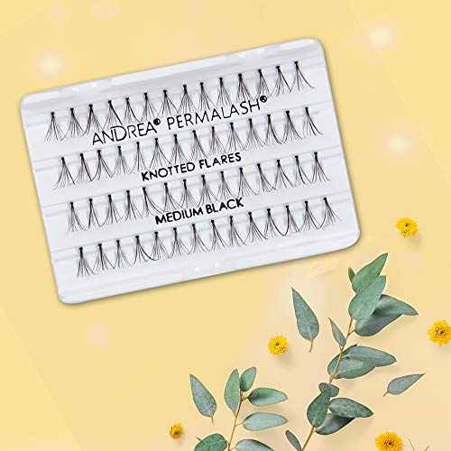Andrea Individual Lashes Knotted Flares - Medium, Black, Lightweight DIY Lash Clusters, Natural Look Eyelash Extension, 4 Pack