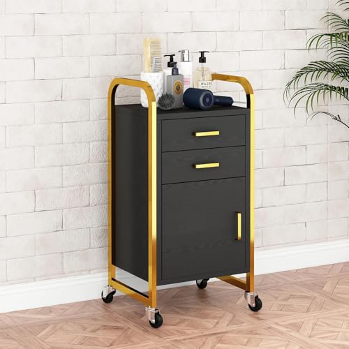Black & Gold Salon Trolley Cart with Drawers & Cabinet