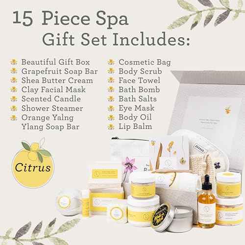 Lizush Luxury Citrus Spa Gift Basket - 15-Piece Handmade Self-Care Set for Relaxation, Perfect Gift for Women, Wife, Mom, or Best Friend - Handmade in the USA