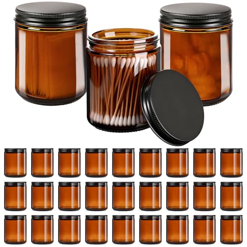 8oz Amber Glass Jars with Airtight Lids (30Pack) - Empty Candle Jars for Candle Making,Cosmetic Jars for Creams,Lotions