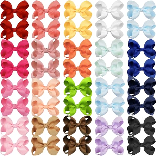 40 Pcs 3-Inch Grosgrain Hair Bows for Girls with Clips