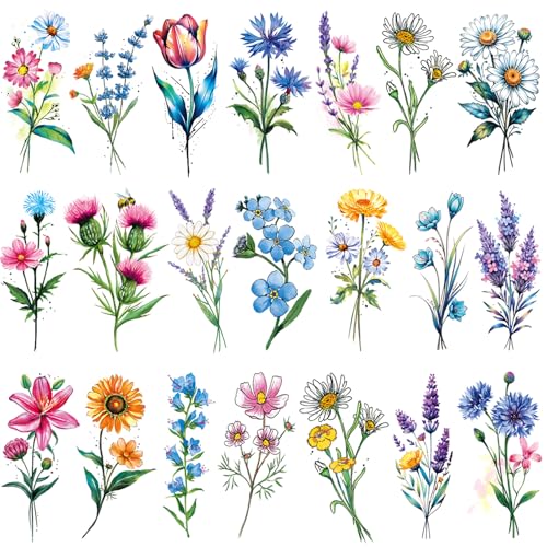 Tazimi 20 Sheets 3D Watercolor Floral Temporary Tattoos for Women