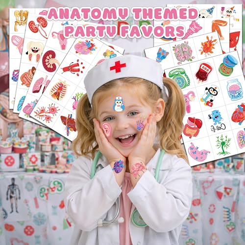 96 Anatomy Temporary Tattoos for Kids | Pre-Cut Body Organ Stickers