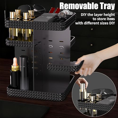 360¡Æ Rotating Makeup Organizer, Organizador De Perfumes Large Capacity Cosmetics Storage Vanity Shelf Countertop, Fits Cosmetics, Perfume, Skin Care, Lipsticks (Black)