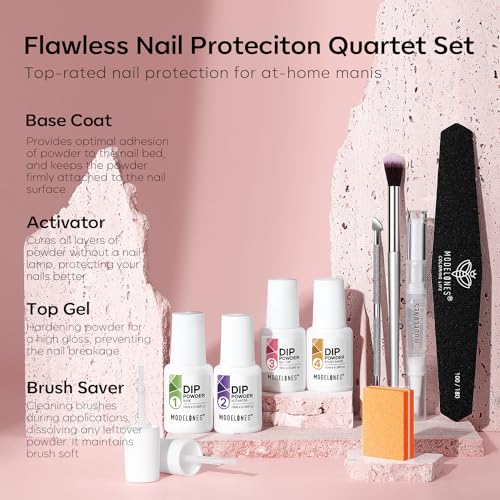 Modelones Dip Powder Nail Kit Starter, 20 Colors Pink Red Brown Dipping Powder Liquid Set Base&Top Activator for French Nail Art Salon DIY Kit