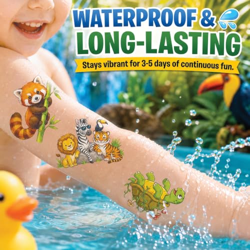 96 PCS Wild Animals Temporary Tattoos for Kids