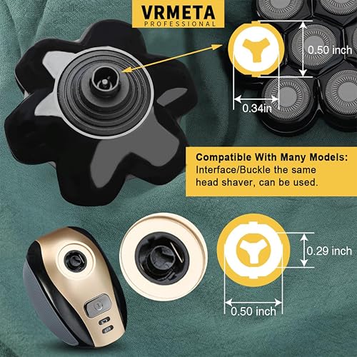 Universal Magnetic Detachable 7D Replacement Heads For Electric Head Razor Stainless Steel Shaver Blades for Bald Men's Smooth Shave (7D Black)