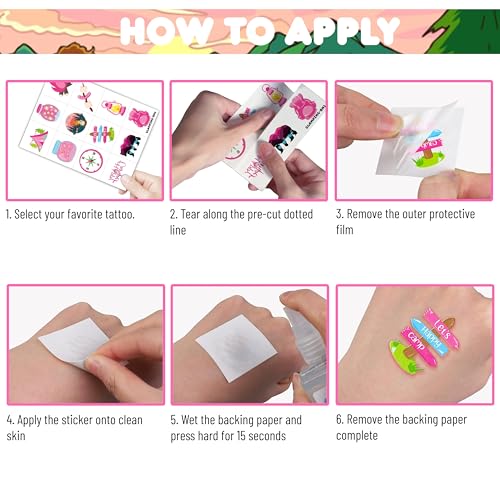 96 PCS Pink Glamping Temporary Tattoos for Girls