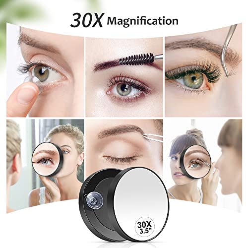30X Magnifying Mirror with Suction Cup & Tweezers, 3.5 Inch