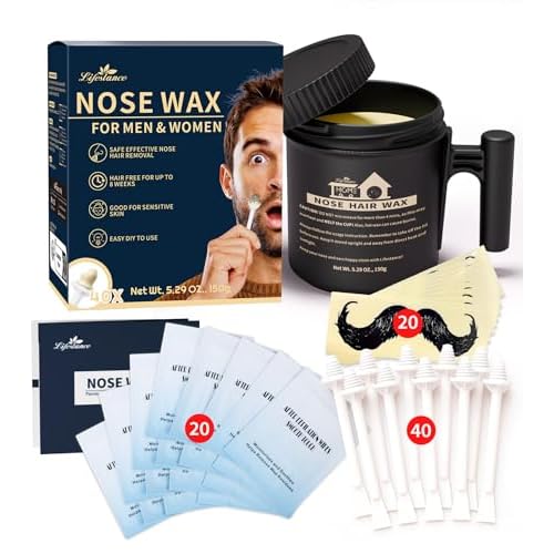Lifestance Nose Wax Kit Men | 150g | Large Capacity Nose Hair Wax Kit with 40 Applicators, 25-30 Uses | Nose Wax Kit for Women | Nose Hair Waxing Kit for Men with Balm Wipes and Mustache Guards