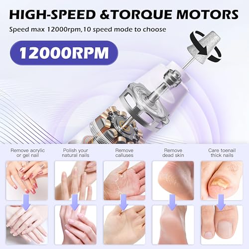 Floranurture Electric Nail Grinder Kit - 10 Speed Cordless Nail Drill