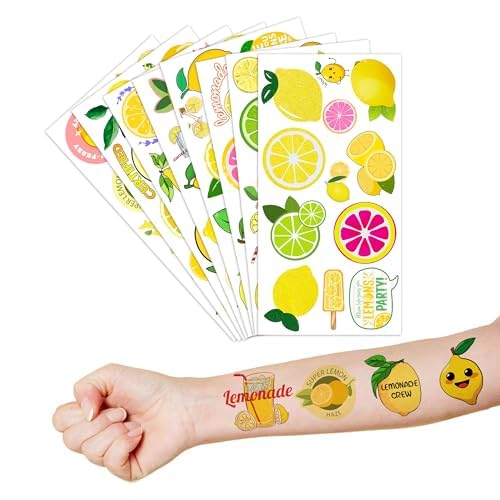 Lemon Temporary Tattoos 89 PCS Yellow Lemonade Citrus Party Decorations Favors Supplies Lime Soda Fruit Theme Birthday Cute Tattoo Stickers Christmas Gifts for Boys Girls Kids School Prizes Carnival