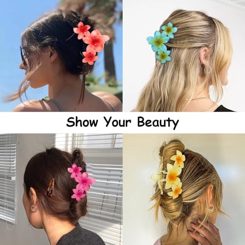 Amariver Flower Hair Claw Clips - 4PCS Glossy Hawaiian Clips for Thick and Thin Hair, Non-Slip Strong Hold Hair Accessories for Women and Girls