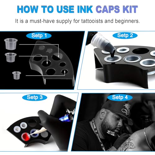 Emalla 303Pcs Tattoo Ink Caps Kit with 3 Holders