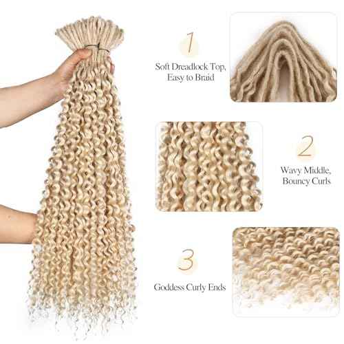 WIGER Full Set Double Ended Platinum Blonde Curly Dreads Extension for Women DE Blonde Wavy Dreadlock Handmade Synthetic Soft Dreadlock Crochet Hair (50 Strands Curly Dreads, 613)