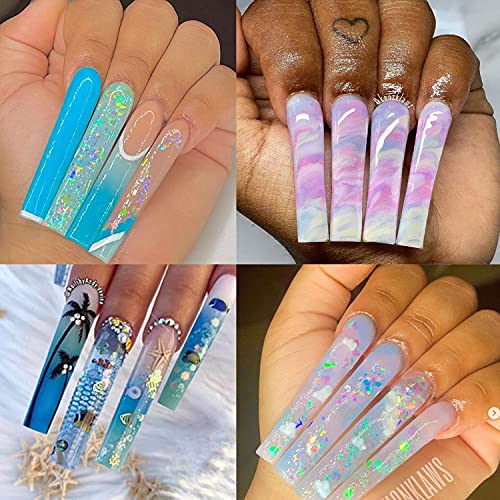 XXL No C Curve Coffin Nail Tips for Acrylic Nails -600 Pcs None C Curve 2Xl Extra Long Nail Tips WOWITIS Half Cover Coffin False Nails Tips Clear Fake Nail Tips with Box for Nail Salon 10 Sizes