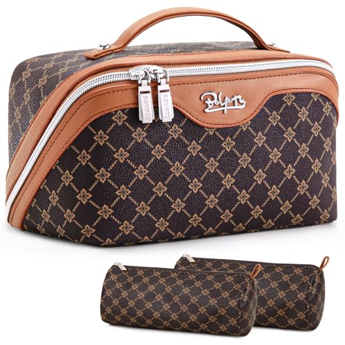 BOYATU 3-Pc Travel Makeup Bag Set - Large Cosmetic Organizer