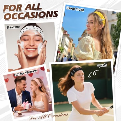 Polka Dot Headbands for Women, 8-Pack Non-Slip Soft