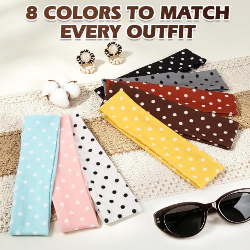 Polka Dot Headbands for Women, 8-Pack Non-Slip Soft