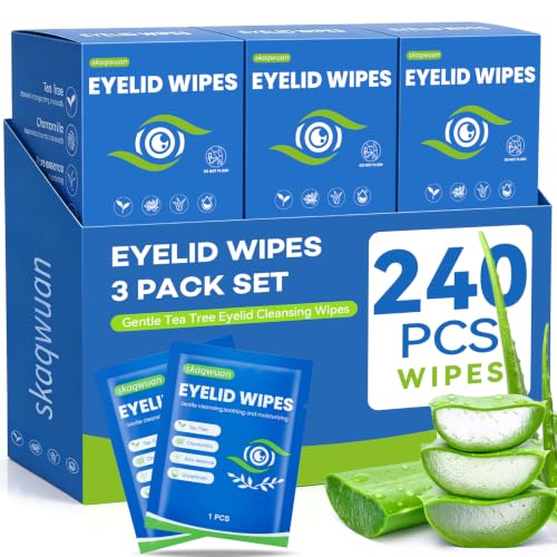 240PCS Eyelid Cleansing Wipes with Tea Tree Oil - Gentle for Sensitive Skin