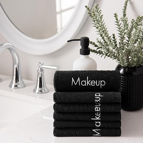 Arkwright Makeup Towels - Pack of 6 - Soft & Gentle Cotton Small FingerTip Powder Room Washcloth, Decorative Bathroom Essentials for Hosts & Artists, 11 x 17 in, Black