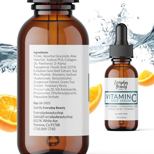 Vitamin C Serum For Face - Anti-Aging Skin Brightening Serum With 20% Vitamin C, Hyaluronic Acid, Vitamin E & Ferulic Acid - 1 Fl Oz