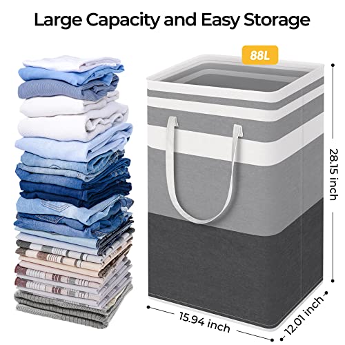 HomeHacks Large Laundry Basket, Waterproof, Freestanding Laundry Hamper, Collapsible Tall Clothes Hamper with Extended Handles for Clothes Toys in The Dorm and Family Gradient Grey,88L